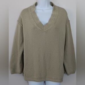 American Eagle Big Hug V-Neck Sweater Olive Green Oversized Sz XS